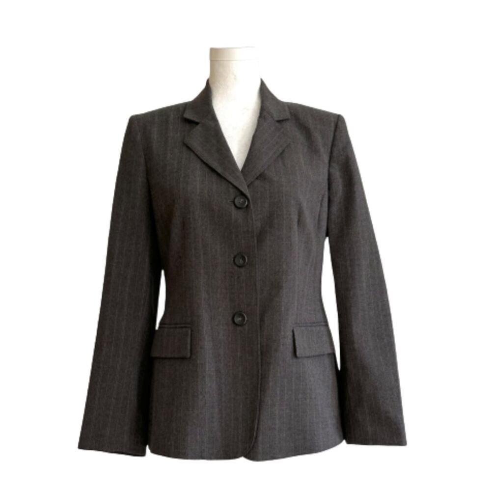 Evan Picone Suit Blazer Gray Pinstripe Faux Flap Pockets Blazer Jacket Size 6